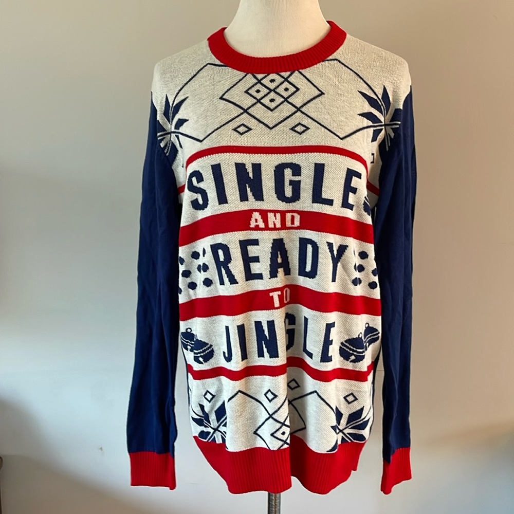Walnut & 39th Ugly Christmas Sweater Mens size medium "Single & ready to jingle"